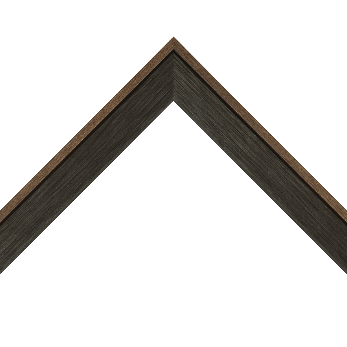 brushed black frame with brown wood edge