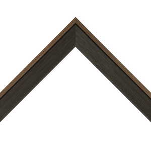 brushed black frame with brown wood edge