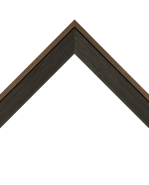 brushed black frame with brown wood edge