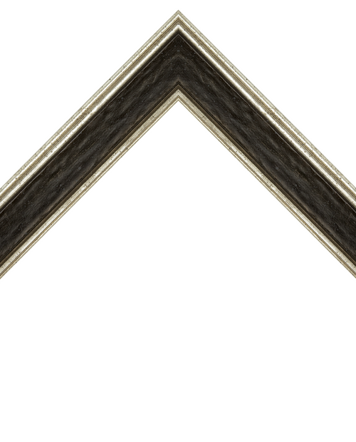 distressed black frame with silver edges